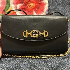 Gucci Zumi shoulder, crossbody, clutch handbag with gold silver hardware
